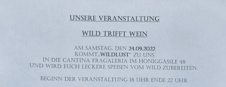 Veranstaltung Wild trifft Wein – 24.09.2022