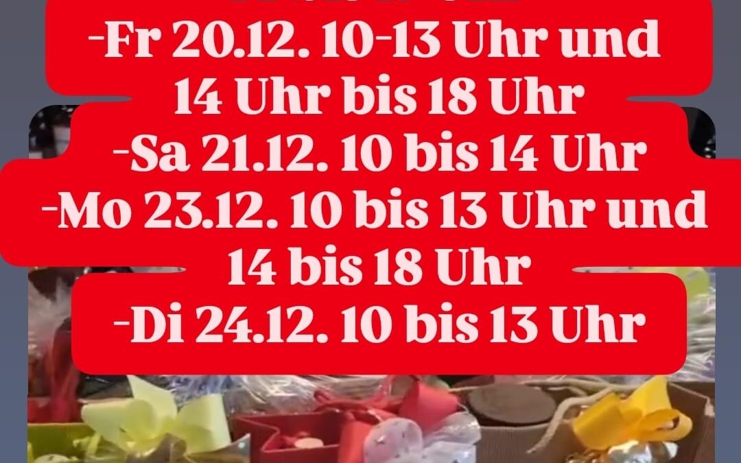 Unsere Öffnungszeiten für Weihnachten!